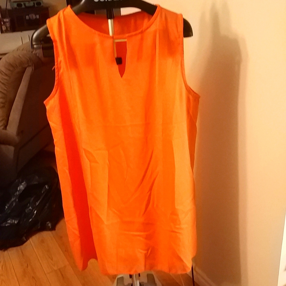 Source Unknown Vibrant Orange Sleeveless Midi Dress